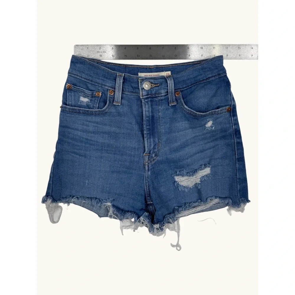 Levis High Rise Shorts 24 Blue Denim Distressed Raw Hem Cut Off 72878-0021